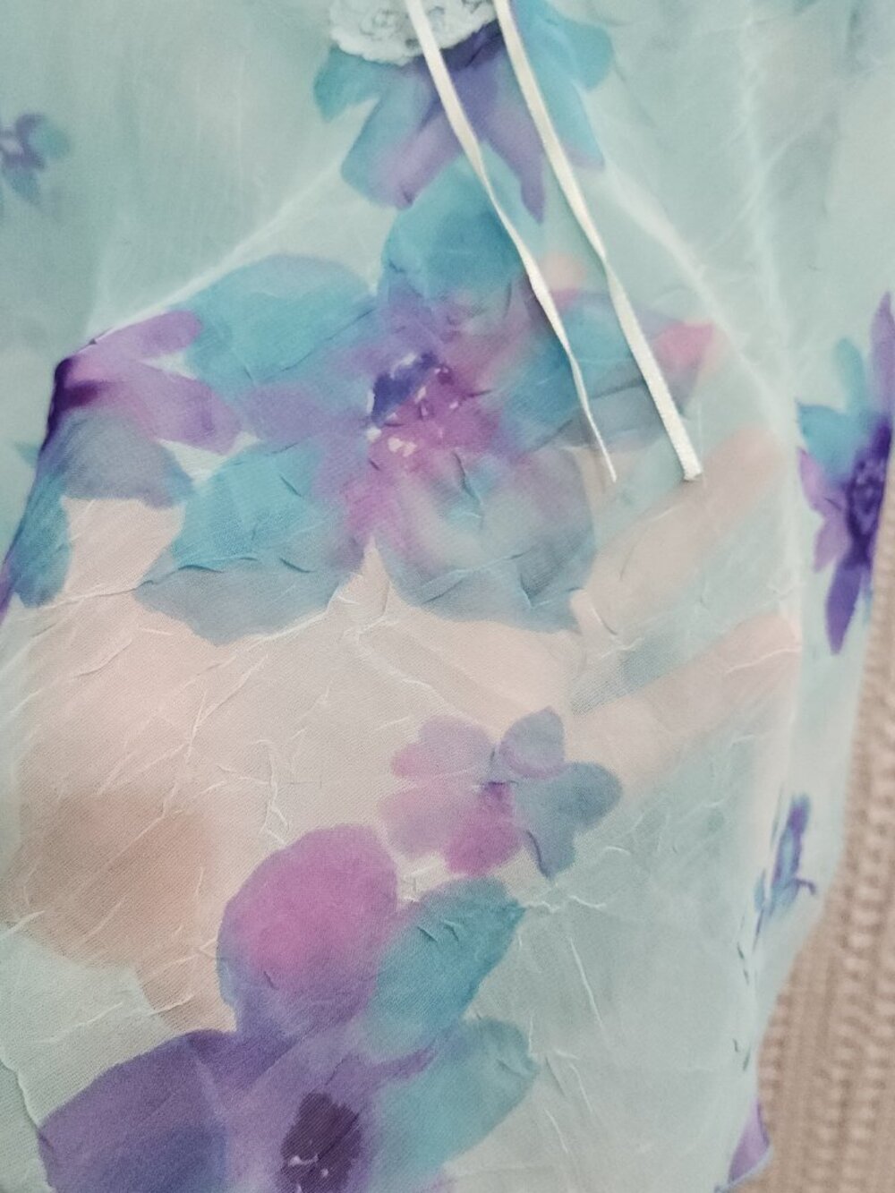 Private Luxuries Y2K Sheer Fairy Floral Lace Trim Crop Tank Aqua Blue Size Large - Picture 9 of 15
